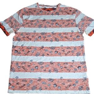 Point Zero Striped Cotton Crew Neck Tee, Orange/White,‎ Mens Size Large